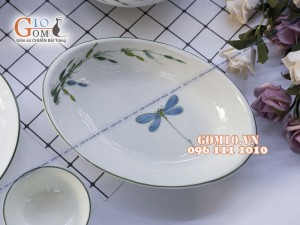 Bộ đồ ăn men kem vẽ Trúc Chuồn 001