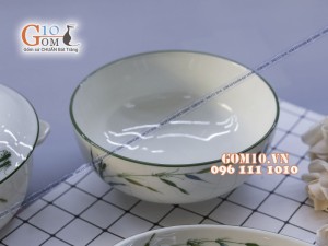 Bộ đồ ăn men kem vẽ Trúc Chuồn 001