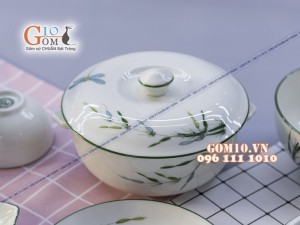 Bộ đồ ăn men kem vẽ Trúc Chuồn 001