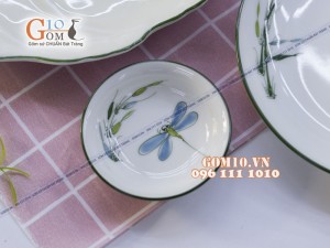 Bộ đồ ăn men kem vẽ Trúc Chuồn 001