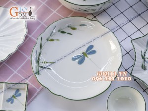 Bộ đồ ăn men kem vẽ Trúc Chuồn 002