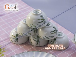 Bộ đồ ăn men kem vẽ Trúc Chuồn 002