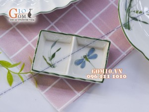 Bộ đồ ăn men kem vẽ Trúc Chuồn 002