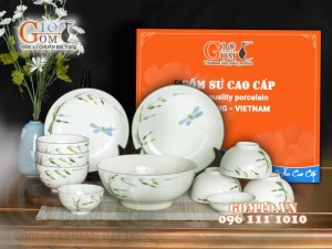 Bộ đồ ăn men kem vẽ Trúc Chuồn, 11 chi tiết