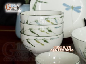 Bộ đồ ăn men kem vẽ Trúc Chuồn, 11 chi tiết