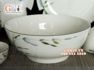 Bộ đồ ăn men kem vẽ Trúc Chuồn, 11 chi tiết