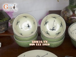 Bộ đồ ăn men xanh vẽ chuồn chuồn