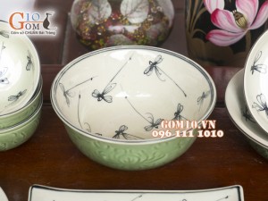 Bộ đồ ăn men xanh vẽ chuồn chuồn