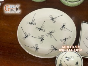 Bộ đồ ăn men xanh vẽ chuồn chuồn