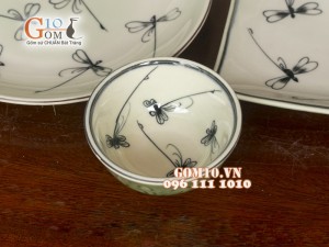 Bộ đồ ăn men xanh vẽ chuồn chuồn