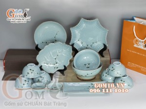 Bộ đồ ăn Ngọc Thanh Dương vẽ hoa đào, 14 chi tiết