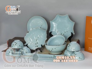 Bộ đồ ăn Ngọc Thanh Dương vẽ hoa đào, 14 chi tiết