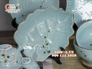 Bộ đồ ăn Ngọc Thanh Dương vẽ hoa đào, 14 chi tiết