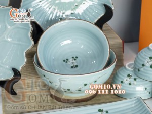 Bộ đồ ăn Ngọc Thanh Dương vẽ hoa đào, 14 chi tiết