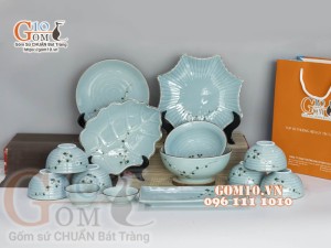 Bộ đồ ăn Ngọc Thanh Dương vẽ hoa đào, 14 chi tiết
