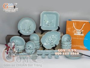 Bộ đồ ăn Ngọc Thanh Dương vẽ hoa đào, 22 chi tiết