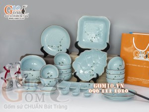 Bộ đồ ăn Ngọc Thanh Dương vẽ hoa đào, 22 chi tiết