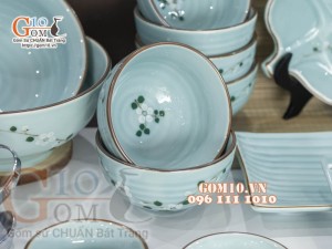 Bộ đồ ăn Ngọc Thanh Dương vẽ hoa đào, 22 chi tiết