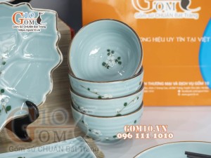 Bộ đồ ăn Ngọc Thanh Dương vẽ hoa đào, 22 chi tiết
