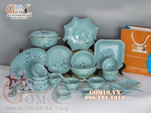 Bộ đồ ăn Ngọc Thanh Dương vẽ hoa đào, 24 chi tiết