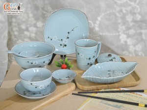 Bộ đồ ăn Ngọc Thanh Dương vẽ hoa đào, 8 chi tiết