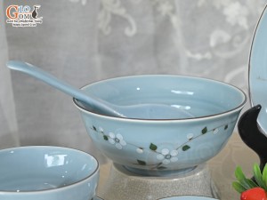 Bộ đồ ăn Ngọc Thanh Dương vẽ hoa đào, 8 chi tiết