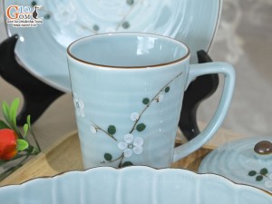 Bộ đồ ăn Ngọc Thanh Dương vẽ hoa đào, 8 chi tiết