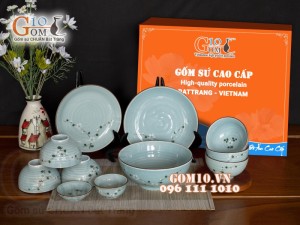 Bộ đồ ăn Ngọc Thanh Dương vẽ hoa Đào trắng, 11 chi tiết