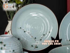 Bộ đồ ăn Ngọc Thanh Dương vẽ hoa Đào trắng, 11 chi tiết