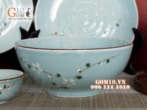 Bộ đồ ăn Ngọc Thanh Dương vẽ hoa Đào trắng, 11 chi tiết