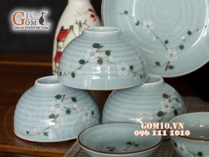Bộ đồ ăn Ngọc Thanh Dương vẽ hoa Đào trắng, 11 chi tiết