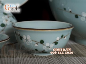Bộ đồ ăn Ngọc Thanh Dương vẽ hoa Đào trắng, 11 chi tiết