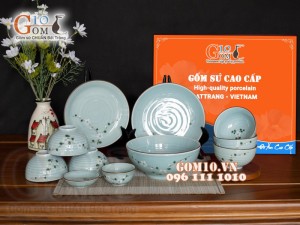Bộ đồ ăn Ngọc Thanh Dương vẽ hoa Đào trắng, 11 chi tiết