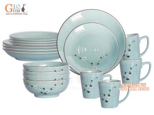 Bộ đồ ăn Ngọc Thanh Dương vẽ hoa Đào trắng