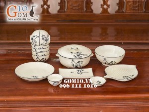 Bộ đồ ăn Sen đen men kem