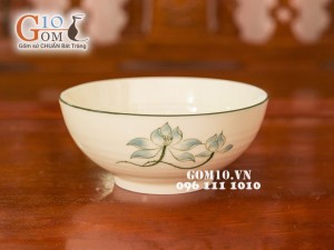 Bộ đồ ăn Sen xanh men kem chỉ xanh