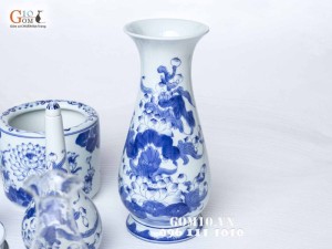 Bộ Đồ thờ Cao cấp men lam, vẽ hoa sen