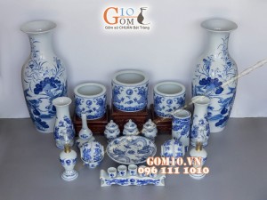 Bộ đồ thờ ĐẠI CÁT men dong cổ vẽ rồng (có tam cấp)