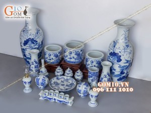 Bộ đồ thờ ĐẠI CÁT men dong cổ vẽ rồng (có tam cấp)