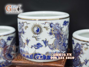 Bộ đồ thờ Phú Quý Tài Lộc men lam cổ vẽ vàng 24k cao cấp