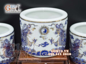 Bộ đồ thờ Phú Quý Tài Lộc men lam cổ vẽ vàng 24k cao cấp