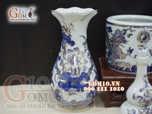 Bộ đồ thờ Phú Quý Tài Lộc men lam cổ vẽ vàng 24k cao cấp