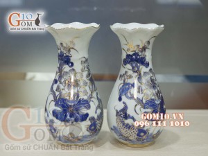 Bộ đồ thờ Phú Quý Tài Lộc men lam cổ vẽ vàng 24k cao cấp