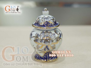 Bộ đồ thờ Phú Quý Tài Lộc men lam cổ vẽ vàng 24k cao cấp