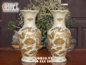 Bộ đồ thờ họa tiết Rồng Phúc Lộc Thọ vàng kim