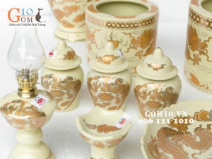 Bộ đồ thờ họa tiết Rồng Phúc Lộc Thọ vàng kim 002