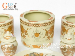 Bộ đồ thờ họa tiết Rồng Phúc Lộc Thọ vàng kim 002