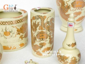 Bộ đồ thờ họa tiết Rồng Phúc Lộc Thọ vàng kim 002