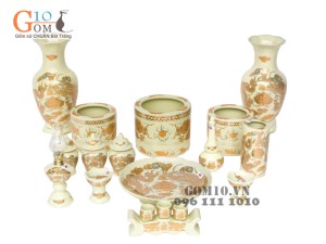 Bộ đồ thờ họa tiết Rồng Phúc Lộc Thọ vàng kim 002