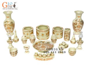 Bộ đồ thờ họa tiết Rồng Phúc Lộc Thọ vàng kim 003